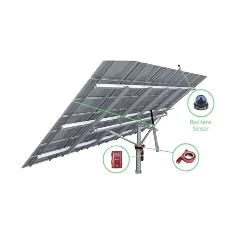 Maßgeschneidertes Solarpanel-Tracking-System mit zwei Achsen und allen Tastenkomponenten. Dual-Kit-Boden Image