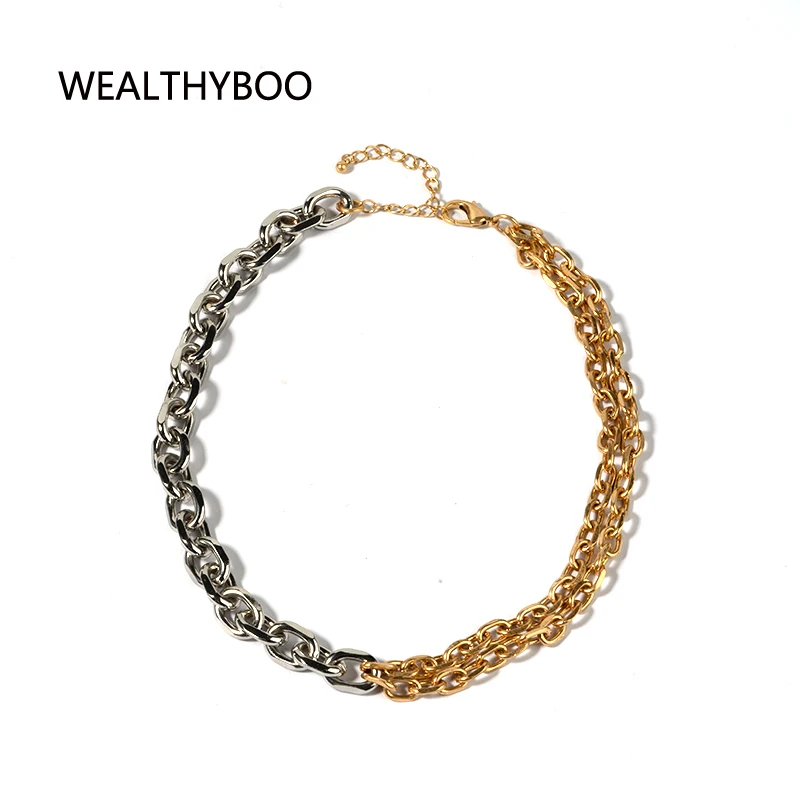 Gold gemischt Silber Farbe asymmetrische Kette Halsband Halskette für Frauen dicke Kette Link Halsband Halsketten Valentinstag Schmuck Geschenk Image