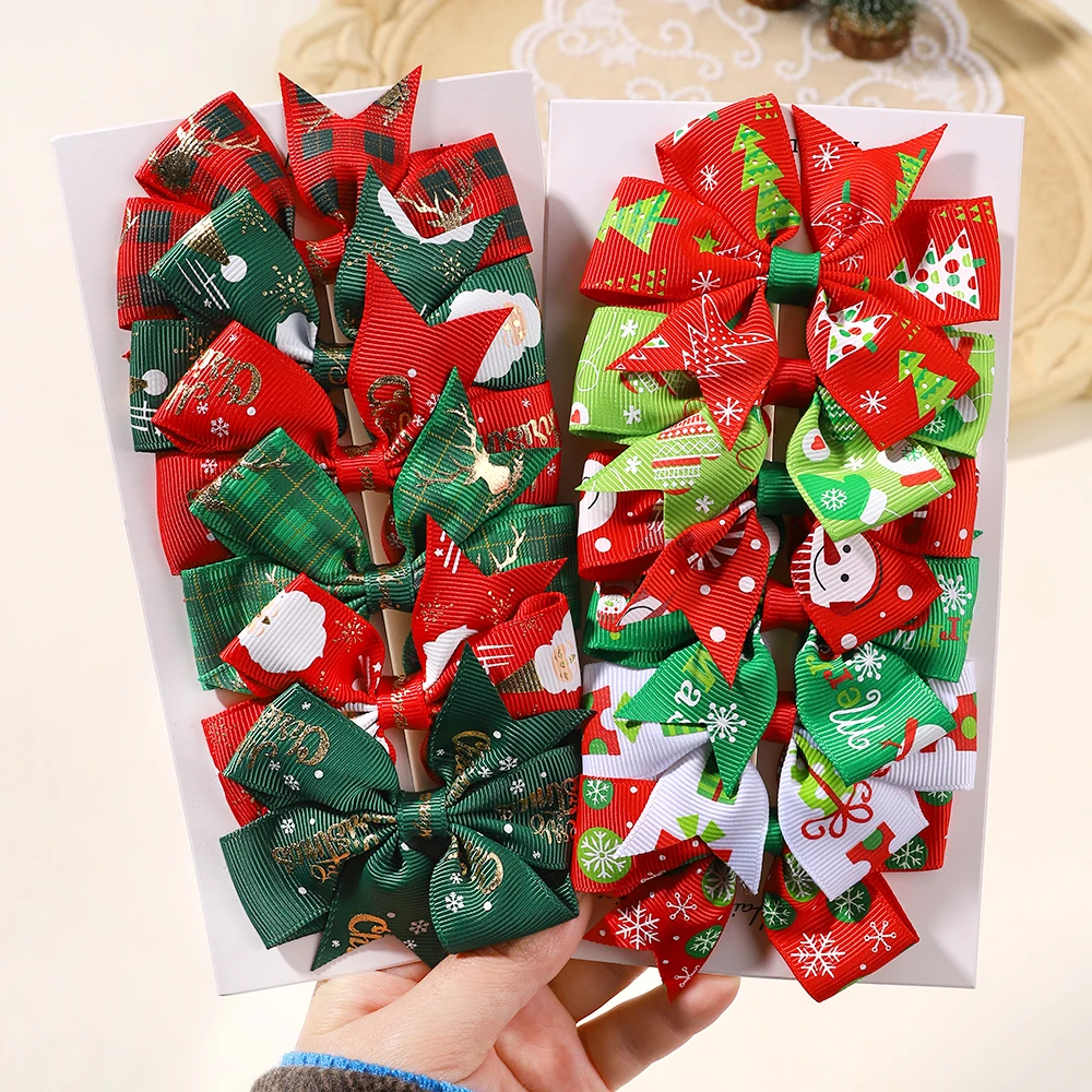 6 stücke Bögen Haars pange für Kinder Mädchen Neujahr Party Dekorationen drucken Haarnadel Baby Urlaub Haar Zubehör Weihnachts geschenke Image