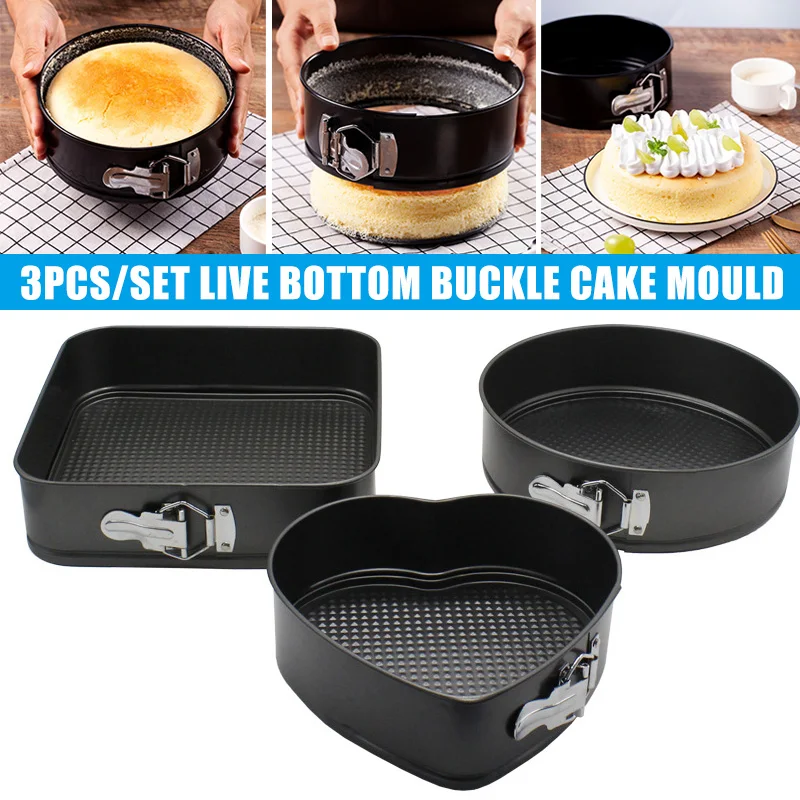3 stücke Kuchenform Tablett Pfannen Herz Runde Backform Küche Carbon Stahl Antihaft-backformen Wiederverwendbare Kuchen Pfannen Backen Werkzeuge Image