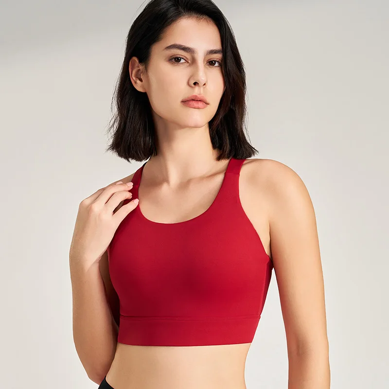 Einfarbiger Sport-Fitness-BH für Frauen mit stoß festem, nicht stahlem Ring unterwäsche Yoga-Trainings oberteil mit enger Stretch weste Image