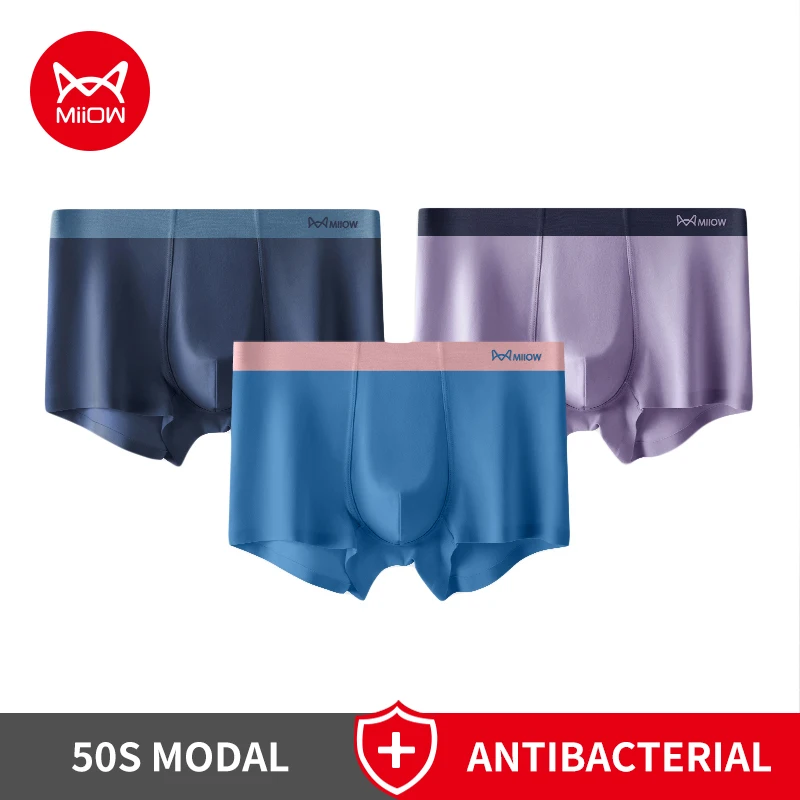 Miiow 3 stücke seidig 50er Jahre modal Herren Boxershorts 5a anti bakterielle Unterwäsche Mann Boxer Höschen atmungsaktive Herren Unterhose Trunka Image