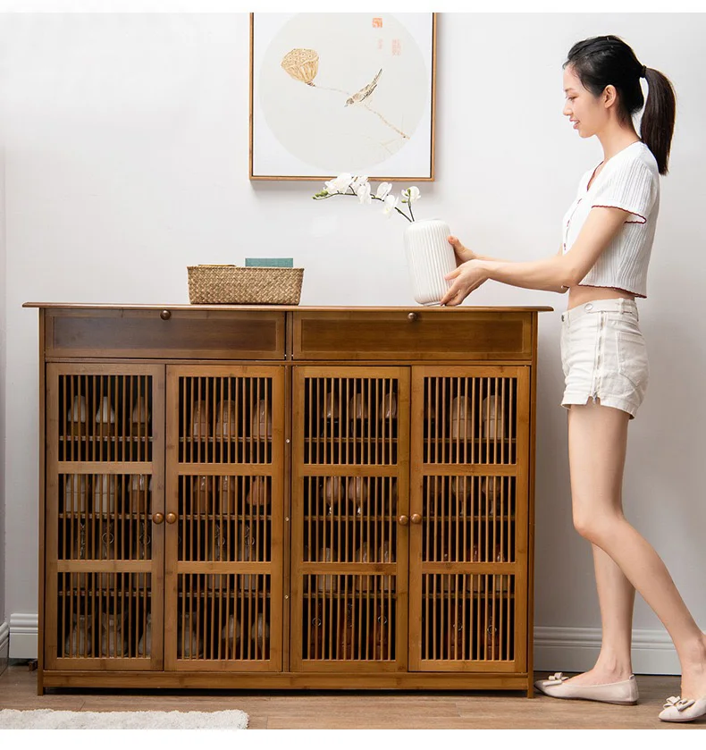Haushalt korridor tür schuh schrank wohnzimmer mehrschichtige schuh rack kleine wohnung bambus massivholz staubdicht schuh lagerung
