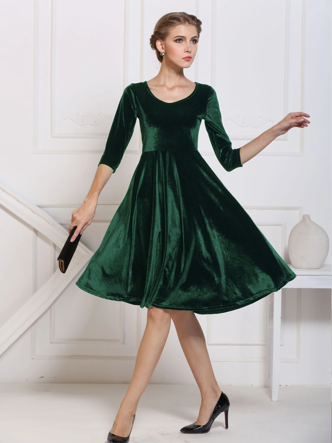 2025 Herbst Winter Hochzeit Brautjungfer Party Midi Kleid Abend elegante Samt formelle Kleid kurzes Kleid für Frauen Kleidung Robe Image