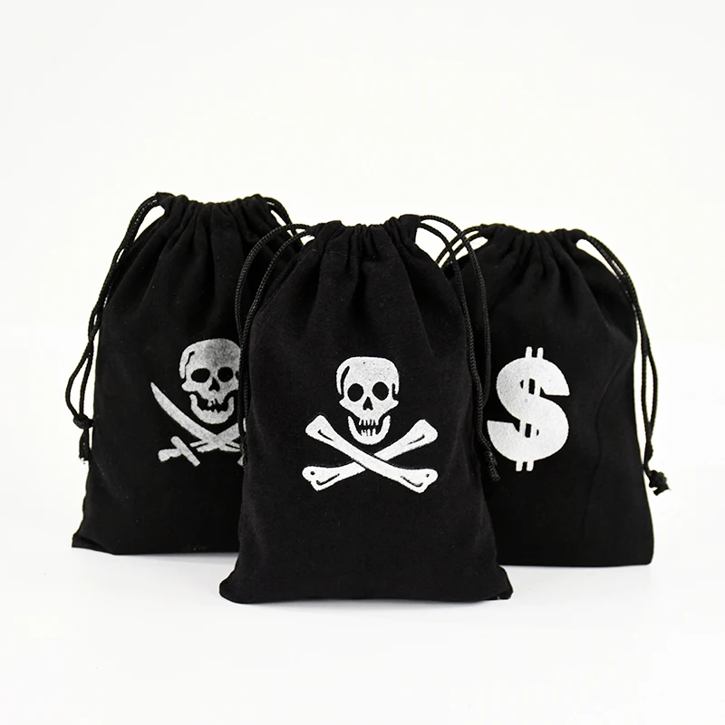 5 Stück Piraten Kordel zug Süßigkeiten Geschenk beutel Piraten themen orientierte Geburtstags feier Dekorationen für Kinder Geschenke Halloween Dekor liefert Image