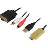 Cable D-Sub 15pin hd prise male hdmi prise male rca prise male X2 usb a prise male 2m - Noir