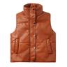 Autumn and winter women's leather vest sleeveless padded zipper padded padded clothing fashion stand collar