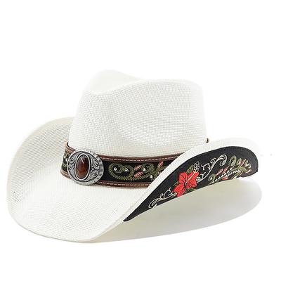 Men's Straw Hat Sun Hat Cowboy Hat Fedora Trilby Hat Black White Polyester Vintage Style Fashion 18th Century State of Texas Daily Theme Party Boho / Paisley / Damask Sunscreen Cosplay