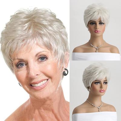 Synthetic Wig Curly Asymmetrical Wig Short Sliver White Synthetic Hair Women's Fashionable Design Soft Natural Silver