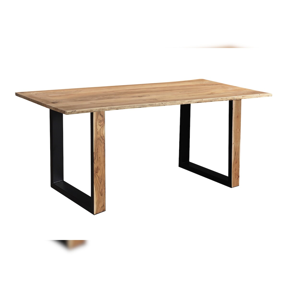 Baumkantentisch 180 x 90 cm Akazie massiv naturfarben schwarzem U-Gestell aus Metall + Holz MELBOURNE Image