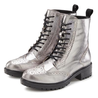 Schnürboots LASCANA, Damen, Gr. 36, silber (silberfarben), Obermaterial: 100% Schafsleder. Futter: 75% Textilmaterial, 2