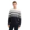 Jacquardpullover TOM TAILOR, Herren, Gr. M, blau (sanftes weiß navy fair isle), Strick, Obermaterial: 60% Baumwolle, 40% Polyacryl, colorblocking, casual, regular fit Po-bedeckend, Rundhals, Langarm Rippbündchen, Pullover, mit Colorblock
