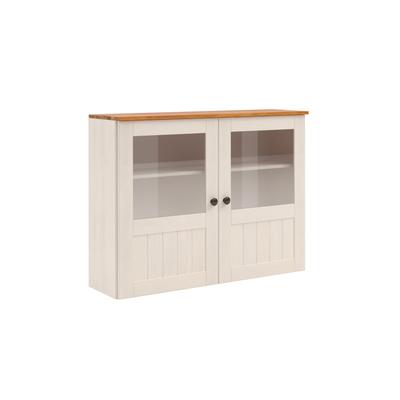 Hängeschrank HOME AFFAIRE "Alby2", gelb (weiß, honigfarben), B:100cm H:75cm T:29cm, Massivholz, Schränke, Mit Metallgriffen und Glastüren, Breite 100 cm Image
