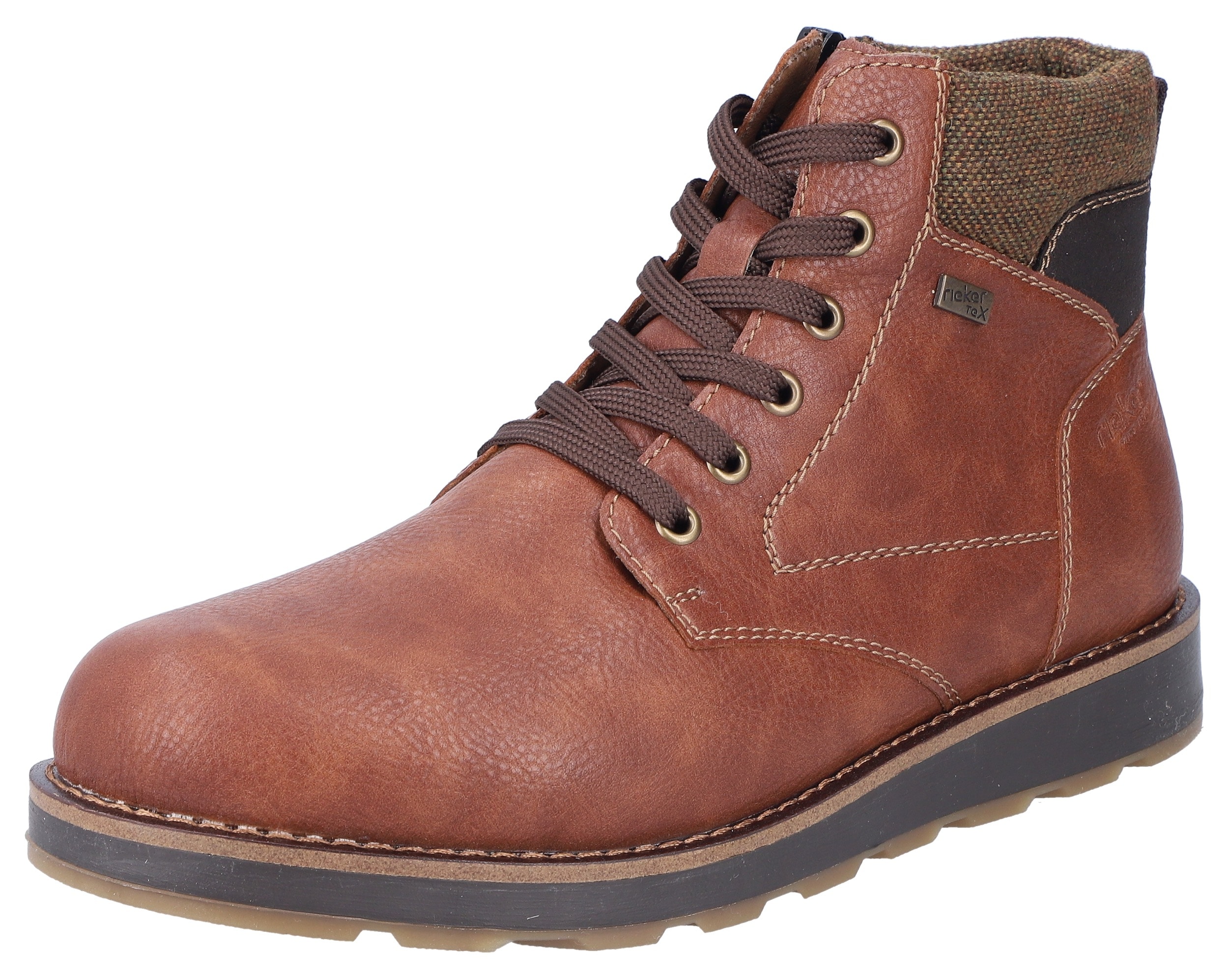 Winterboots RIEKER, Herren, Gr. 44, braun (cognac, dunkelbraun), Lederimitat, Textil, Schuhe Winterboots, Schnürboots, Schaftrandpolsterung, mit riekerTEX-Membran