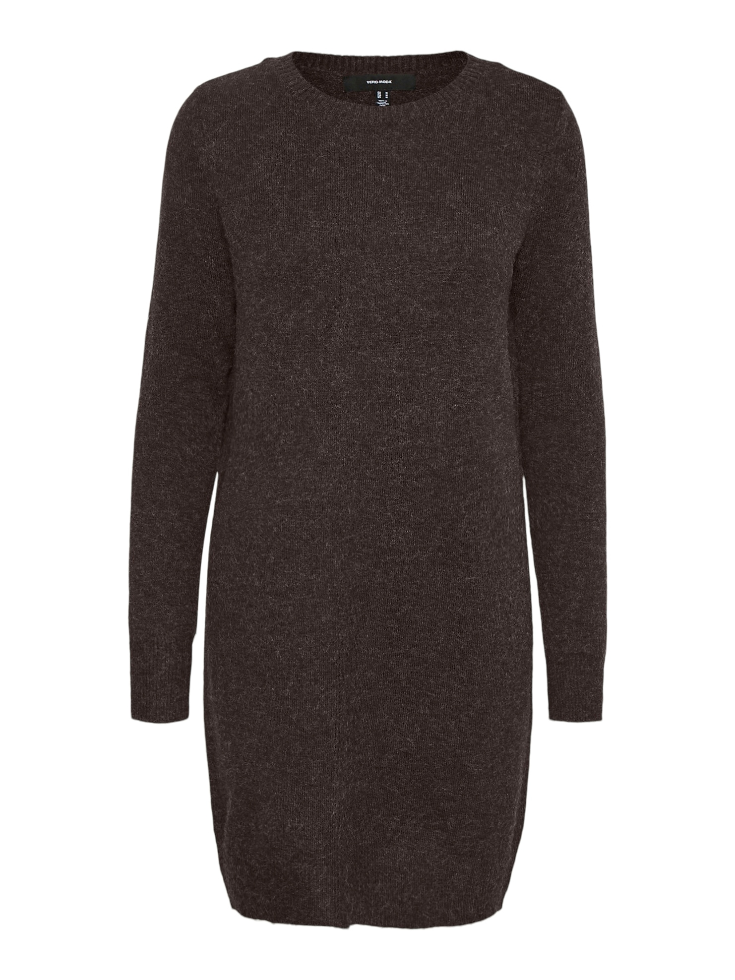 Strickkleid VERO MODA "VMDOFFY LS O-NECK DRESS GA NOOS", Damen, Gr. S, N-Gr, braun (chocolate torte detail:with schwarz melange), Strick, Obermaterial: 94% Polyester, 3% Elasthan, 3% Nylon, meliert, regular fit, Rundhals, Rippbündchen, Kleider...