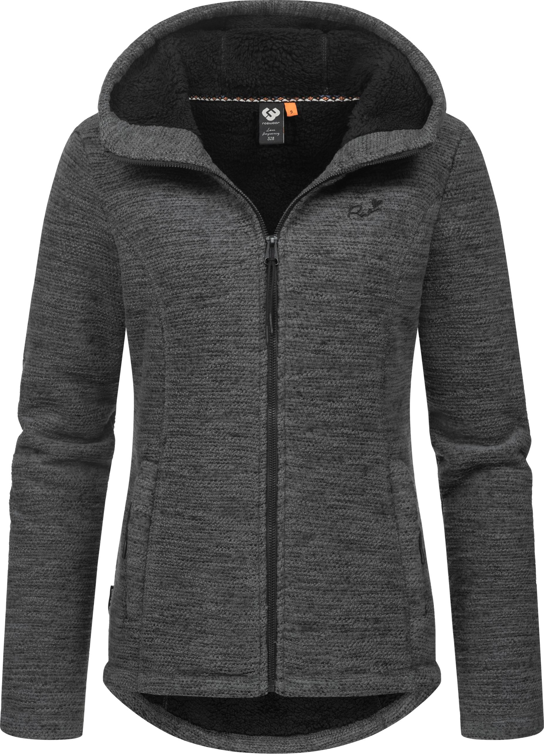 Kapuzenstrickjacke RAGWEAR "Lyshka Melange", Damen, Gr. L (40), grau (dunkelgrau), Grobstrick, Obermaterial: 56% Baumwolle, 44% Polyester; Innenfutter: 100% Polyester, figurumspielend hüftbedeckend, hoch geschlossener Ausschnitt, Ärmel ohne...