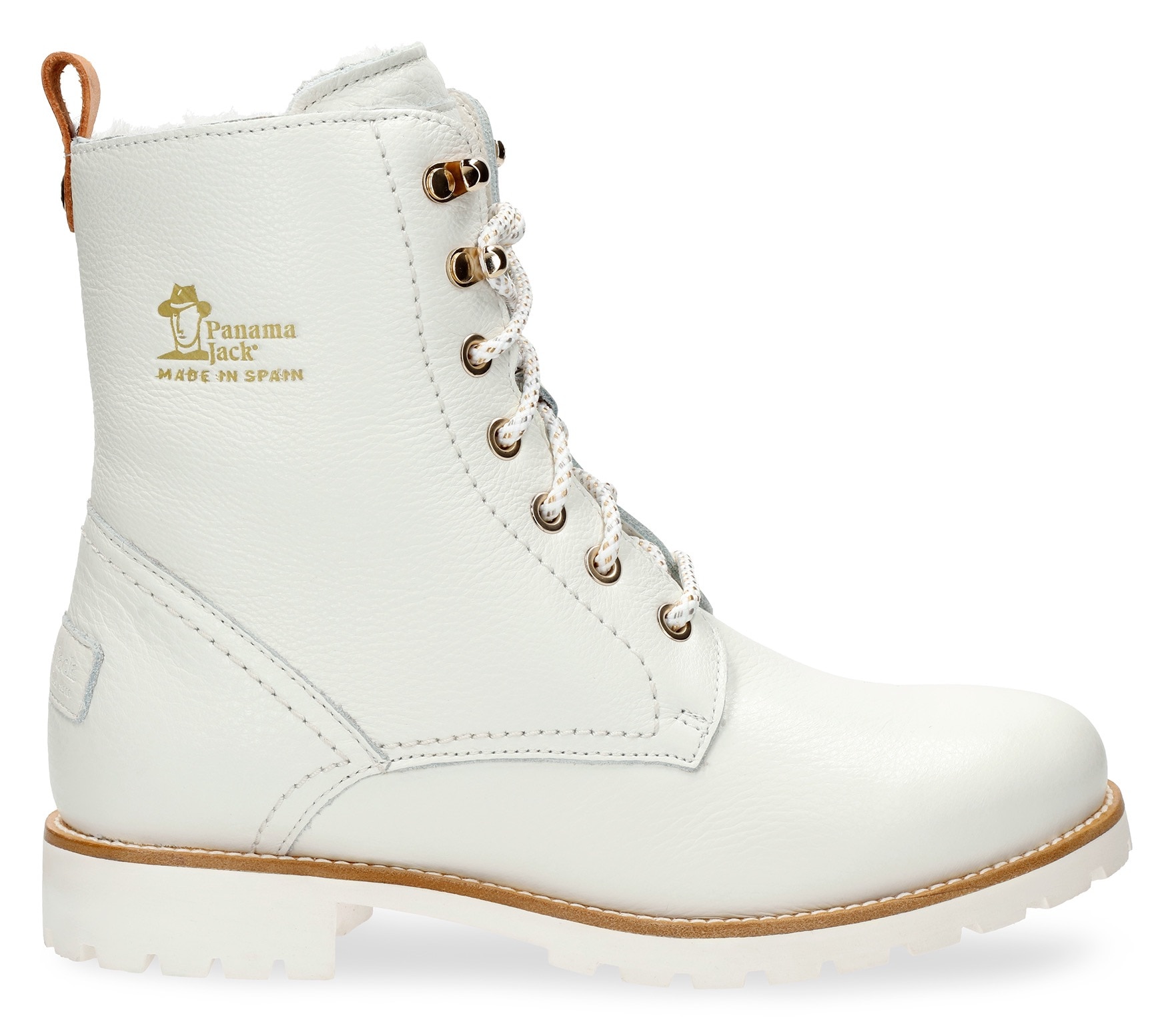 Winterboots PANAMA JACK "FARA IGLOO TRAV", Damen, Gr. 37, weiß, Nappaleder, kontrastfarbene Details, unifarben, Schuhe, Schnürboots, Winterstiefelette, Warmfutter, mit Anziehlasche