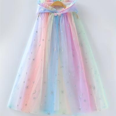 TEMU Girls & Fun Stars Pattern Hooded Mesh Cloak For Party, Cartoon Princess Dress Up Clothes