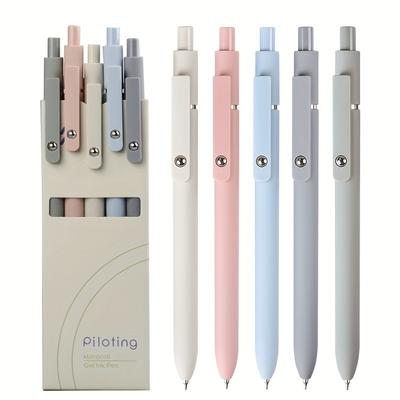 TEMU Morandi Color Gel Ink Rollerball Pens, Plastic, Quick-drying, Medium Point, 5-pack Set, 0.5mm Black Ink, Vintage Style Retractable Pens For Office And Study Image