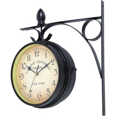 Retro-Bahnhofsuhr, Doppelzifferblatt-Wanduhr für den Innen- und Außenbereich Image