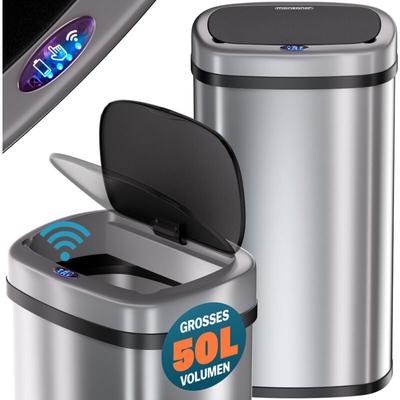 Mülleimer mit Sensor Küche 50L Edelstahl Automatik Deckel Klemmring inkl. USB-Kabel Abfalleimer Image