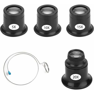 Set mit 4 Juwelier-Lupen, Uhrmacher-Lupe, 5-fach, 10-fach, 15-fach, 20-fach, Juwelier-Lupen mit