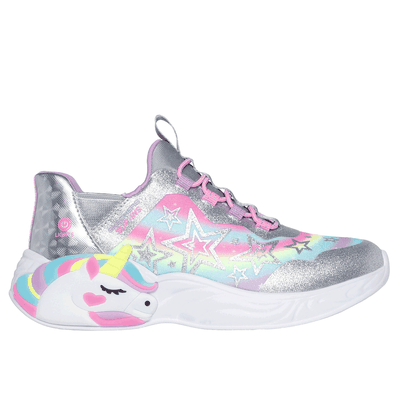 Skechers Girl's Slip-ins: Unicorn Dreams - Starry Lite Sneaker | Size 12.5 | Silver | Synthetic/Textile