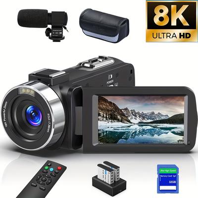 TEMU 8k 64mp 18x Webcam Ir 3.0" Touch Camcorders , 32g Sd , And 2 Batteries