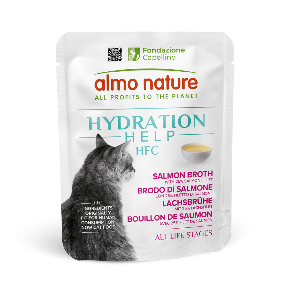 Almo Nature HFC Hydration Help 24 x 50 g Umido per gatto - Brodo di Salmone con Filetto di Salmone