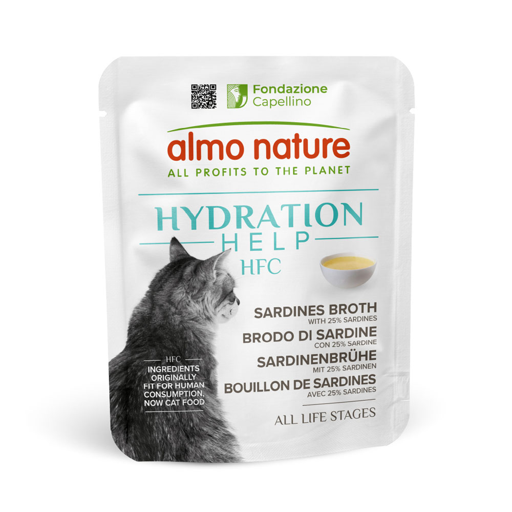 Almo Nature HFC Hydration Help 24 x 50 g Umido per gatto - Brodo di Sardine con Sardine