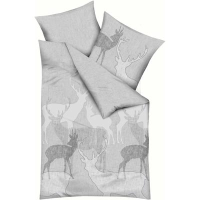 Bettwäsche KAEPPEL "Hirsche", silber, B/L: 155cm x 220cm, , Feinbiber, B/L: 80cm x 80cm, Feinbiber, Obermaterial: 100% Baumwolle, Bettwäsche, mit Hirschen Image