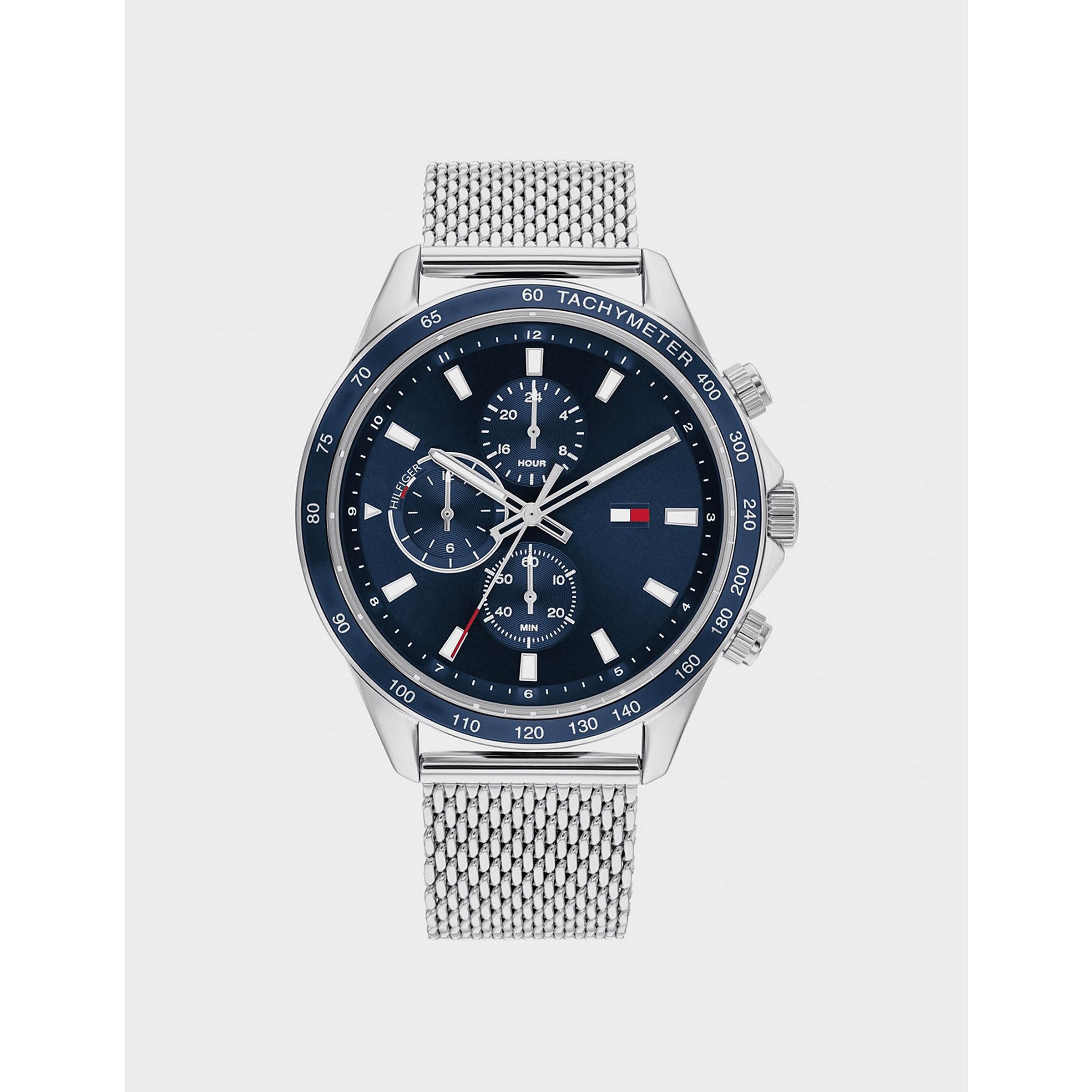 Zubehör Tommy Hilfiger Miles Chronograph Mesh-Armbanduhr in Navy-Silber