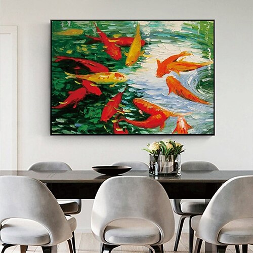 dipinto di grandi dimensioni koi fatto a mano arte murale dipinta a mano pittura di pesce koi arte koi colorata pittura koi arte murale arte del coltello pittura decorazione della casa decorazione