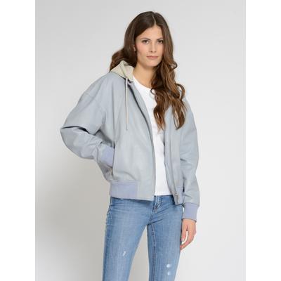 Blouson MAZE "42021287", Damen, Gr. XS, blau (baby blau), Obermaterial: 100% Lammleder / Innenfutter: 100% Baumwolle / Ärmelfutter: 100% Polyester / Strick: 95% Baumwolle, 5% Elasthan / Kapuze: 55% Baumwolle, 45% Polyester, Jacken Image