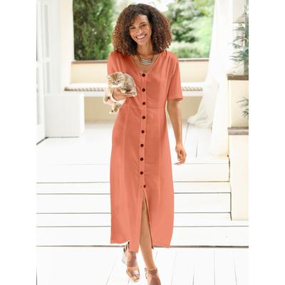 Sommerkleid CASUAL LOOKS "Kleid", Damen, Gr. 42, Normalgrößen, orange (papaya), Web, 55% Leinen, 45% Viskose, unifarben, lang, V-Ausschnitt, Kurzarm, Kleider Image