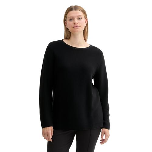 Strickpullover TOM TAILOR PLUS Gr. 52, schwarz (deep black) Damen Pullover mit Rippstruktur