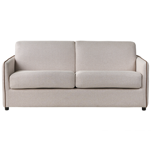 2-Sitzer Sofa Hellbeige Stoffbezug mit Schlaffunktion Lattenrost Matratze Schmale Armlehnen Freistellbar Modern Wohnzimmer Schlafsofa Sofabett