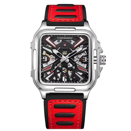 Forsining Casual Skelett Hohl Automatikuhr 3D Montre Homme Herren Armbanduhren leuchtende Militäruhren