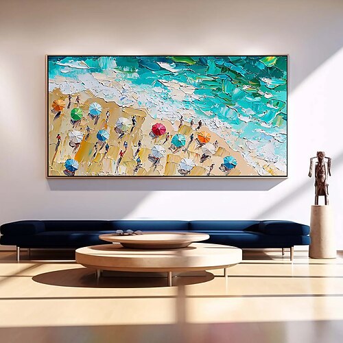 handgemachtes Original Sommer Strand Ölgemälde auf Leinwand abstrakte Strandparty Wandkunst für Wohndekoration mit gespanntem Rahmen/ohne Innenrahmen Gemälde Image