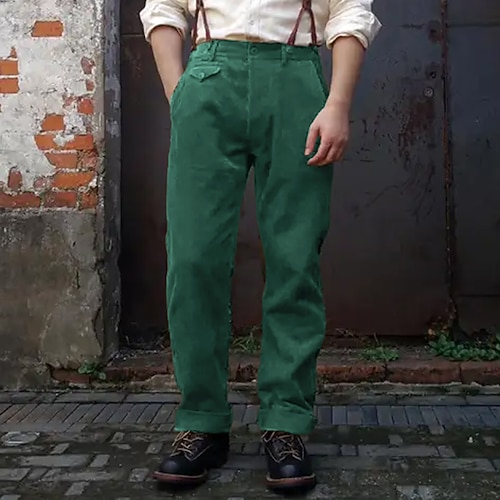 Herren Anzughose Cordhose Tasche Knöpfe Einfach Komfort Arbeit Vintage Meerblau Armeegrün Mikroelastisch Image
