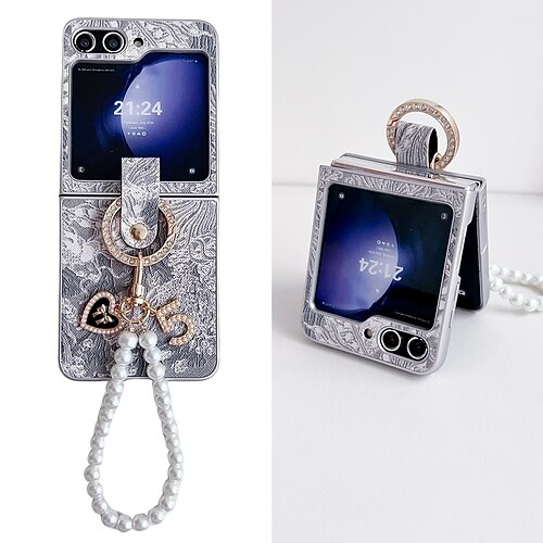 Handy Hülle Handyhüllen Für Samsung Galaxy Z Flip 7 Z Flip 6 Z Flip 5 Z Flip 4 Z Flip 3 Rückseite Mit Handgelenkschlaufe Stoßfest Retro PC PU-Leder Image