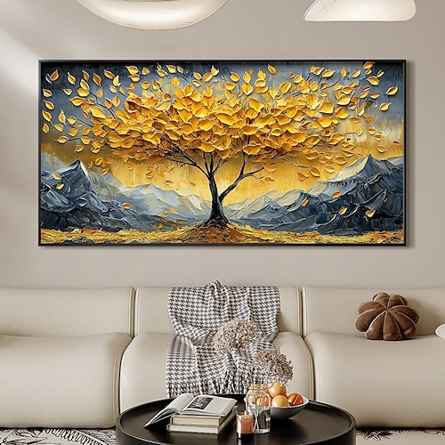 handgemachtes original goldenes Ölgemälde Baum des Lebens auf Leinwand abstrakte Struktur Baum Wandkunst für Wohndekoration mit gespanntem Rahmen/ohne Innenrahmen Malerei Image