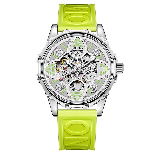 ONOLA Herren Uhr Luxus Mode Hochwertige Hohlen Vollautomatische Mechanische Uhren Herren Wasserdichte Silikonband Armbanduhr