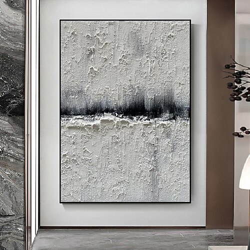 handgemachtes Ölgemälde auf Leinwand, Wandkunst, Dekoration, schwarz-weiß, abstrakt, einfache Textur für die Inneneinrichtung, gerolltes, rahmenloses, ungedehntes Gemälde Image