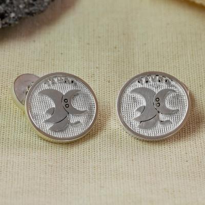 Taurus Totem,'Minimalist Taurus Zodiac Silver Cufflinks Crafted in Mexico'