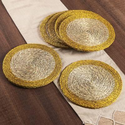 Golden Banquet,'Set of 6 Round Golden Natural Sabai Grass Fiber Placemats'