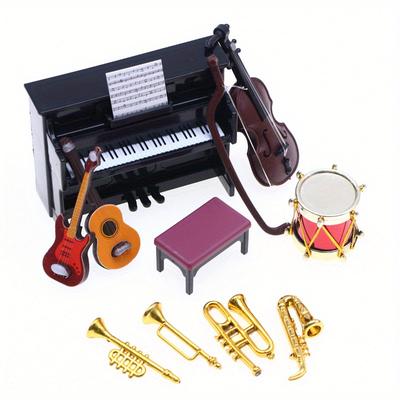 TEMU Charming Miniature Musical Instruments Set - Piano, Guitar & Saxophone Props For Home Decor And Party Favors