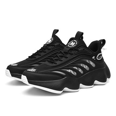 Men's Futuristic Black White Chunky Sole Sneakers - Lightweight Breathable Athletic Shoes for Casual Wear or Running