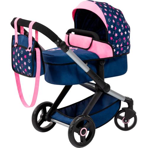 Kombi-Puppenwagen BAYER ""Xeo, blau/pink Sternchen"" Puppenwagen blau (blau, pink) Kinder