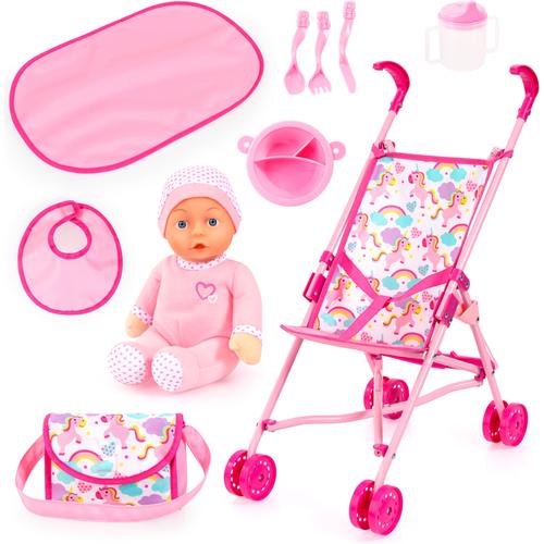 Puppenbuggy BAYER ""Set mit Puppe"" Puppenwagen rosa (rosa einhorn) Kinder